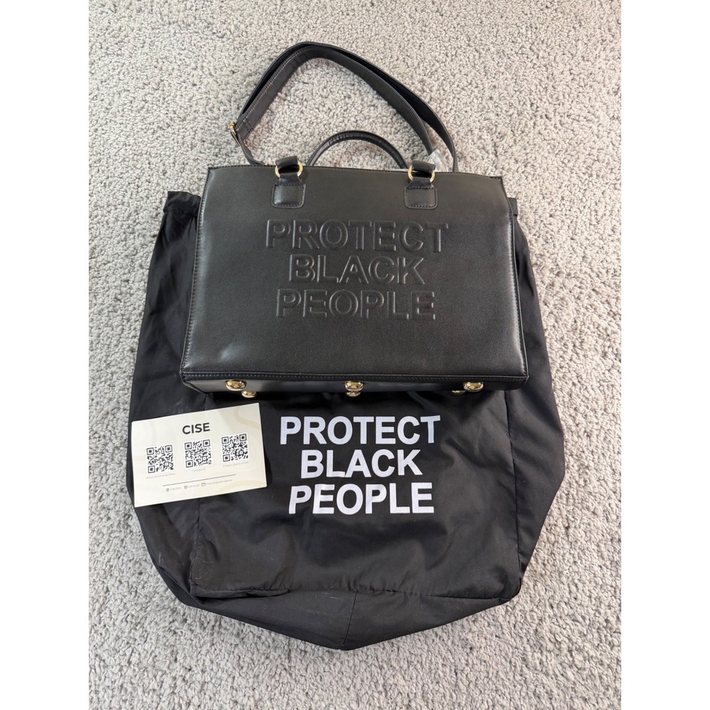 CISE PBP Tote Bag Black Vegan Leather Protect Black People Handbag with Strap